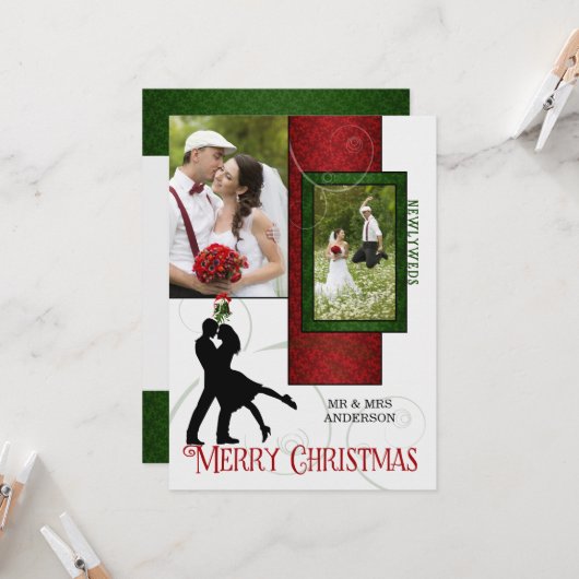 Rood- en Groene Passen getrouwd 1 Kerstmis 2 Foto Kaart (Voorkant / Achterkant in situ)