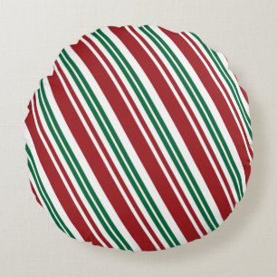 Rood- en Groene Peppermint Stripe Rond Kussen