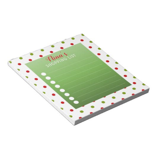Rood- en Groene Polka Dot Personalized Shopping Li Notitieblok (Schuin)