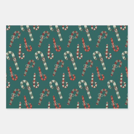 Rood- en groene snoepsuikerriet, gecoördineerd met inpakpapier vel (Voorkant)