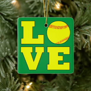 Rood- en groene Softball-liefde Omkeerbare kerst Keramisch Ornament