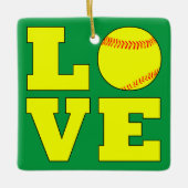 Rood- en groene Softball-liefde Omkeerbare kerst Keramisch Ornament (Voorkant)