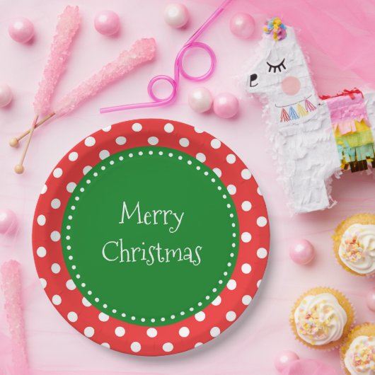 Rood- en groene stippen voor kerstmis papieren bordje (Feest)