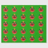 Rood en Holly Ornament op groen inpakpapier (Vlak)