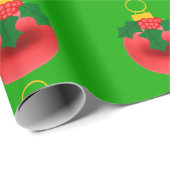 Rood en Holly Ornament op groen inpakpapier (Rol Hoek)