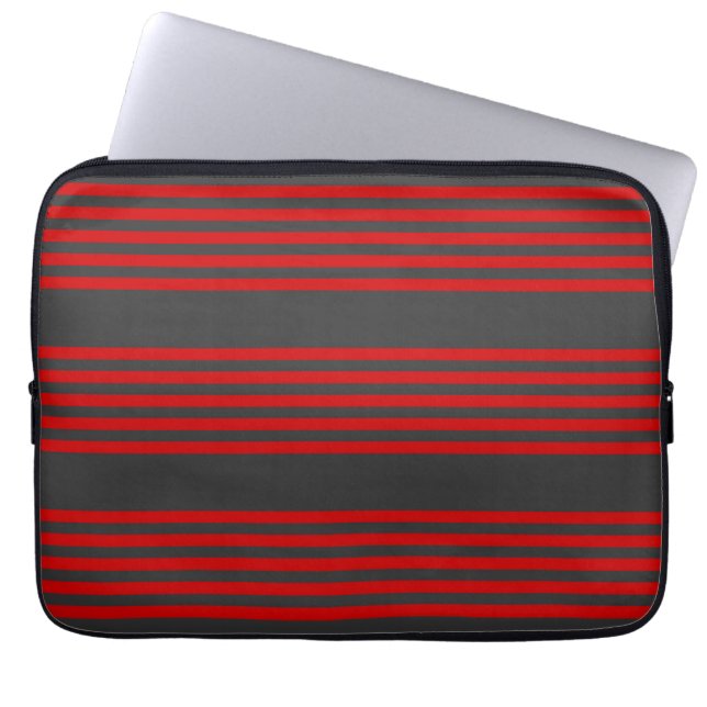 Rood en houtskool met vijf strippen laptop sleeve (Voorkant)
