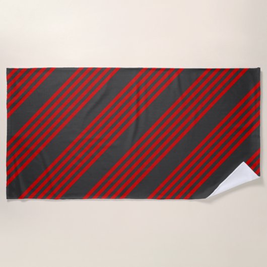 Rood en houtskool vijf streeppatroon strandlaken (Voorkant)