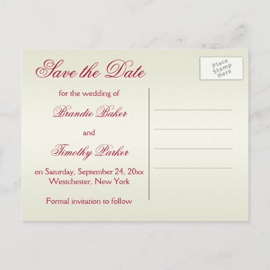 Rood en Ivoor Bloemen Bewaar de Datum Aankondigingskaart (Achterkant)