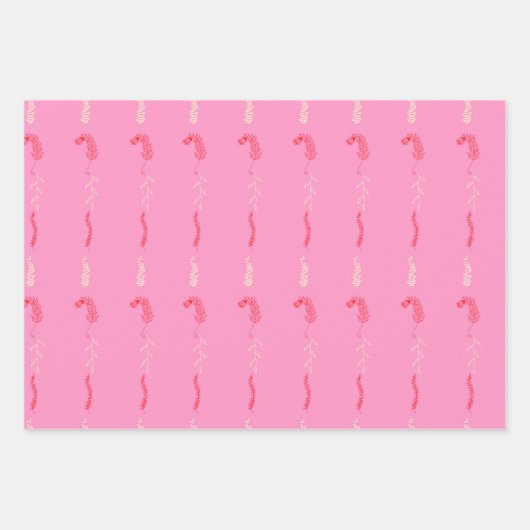 Rood en ivoor bloemmotief in roze inpakpapier vel (Voorkant 3)