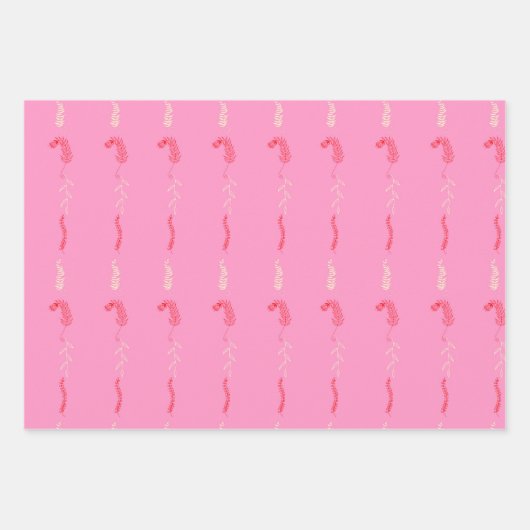 Rood en ivoor bloemmotief in roze inpakpapier vel (Voorkant 2)