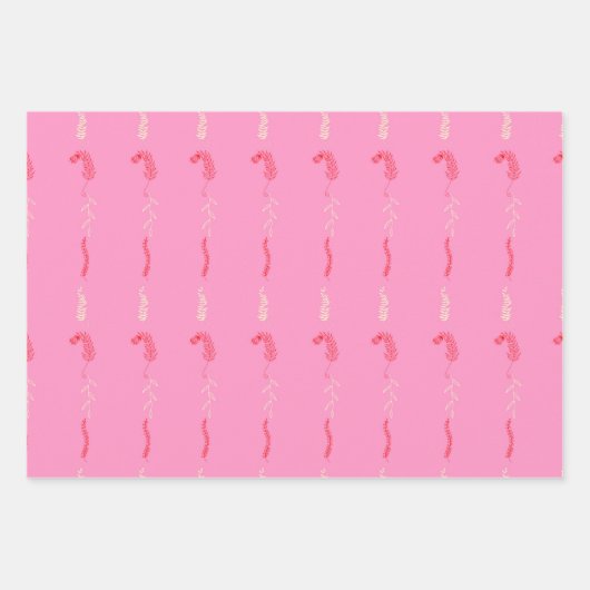 Rood en ivoor bloemmotief in roze inpakpapier vel (Voorkant)