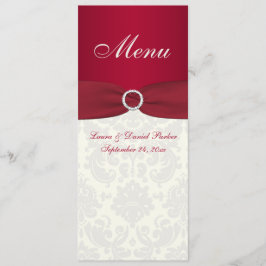 Rood en Ivoor Damask Bruiloft Menu Kaart