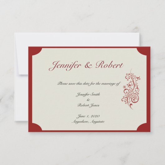 Rood en Ivoor Filigraan  Save the Date (Voorkant)