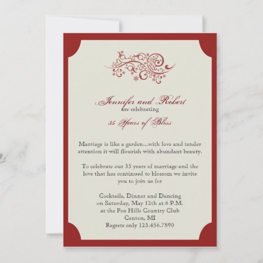 Rood en ivoor Filigree Scroll Jubileum Kaart (Voorkant)