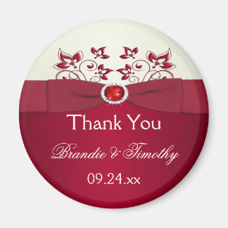 Rood en ivoor Floral Wedding Favor Magnet