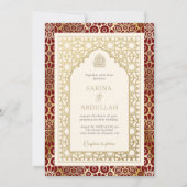 Rood en Ivoor Islamitische Boog Moslim Bruiloft Kaart (Voorkant)