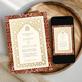 Rood en Ivoor Islamitische Boog Moslim Bruiloft Kaart