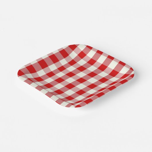Rood- en Ivoorkust — Gingham Check Pset Papieren Bordje (Gebogen)