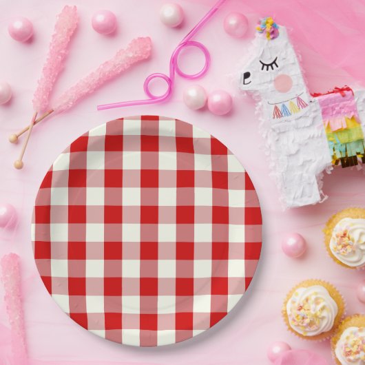 Rood- en Ivoorkust — Gingham Check Pset Papieren Bordje (Feest)