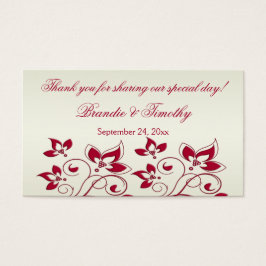 Rood en Ivory Floral Wedding Favor Label Visitekaartje