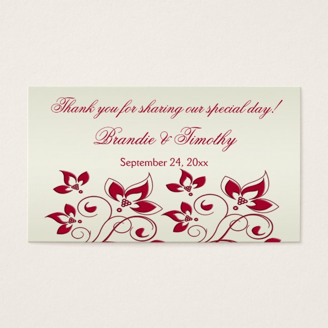 Rood en Ivory Floral Wedding Favor Label Visitekaartje (Voorkant)