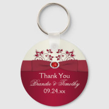 Rood en Ivory Floral Wedding Favor Sleutelhanger