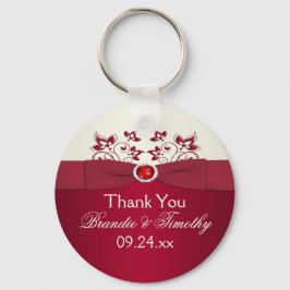Rood en Ivory Floral Wedding Favor Sleutelhanger