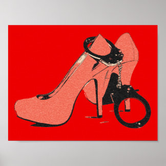 Rood en kinky, hakken en boeien, sexy kunstwerk poster