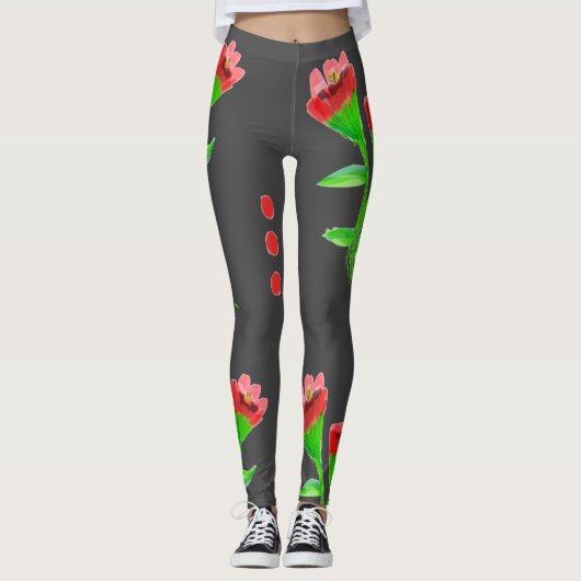 Rood en leder leggings (Voorkant)