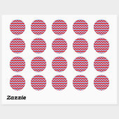 Rood en Lichtblauw Zigzag Ronde Sticker (Vel)