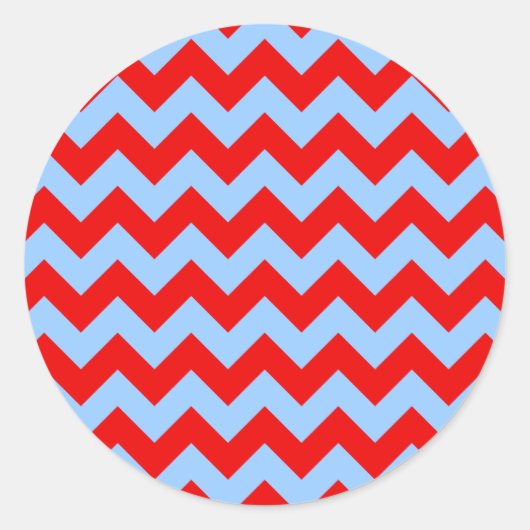 Rood en Lichtblauw Zigzag Ronde Sticker (Voorkant)