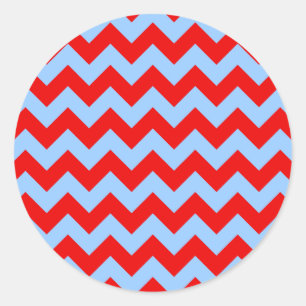 Rood en lichtblauw zigzagpatroon ronde sticker