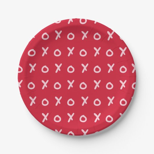 Rood en lichtroze X O XO XO's Trendy Cute Papieren Bordje (Voorkant)