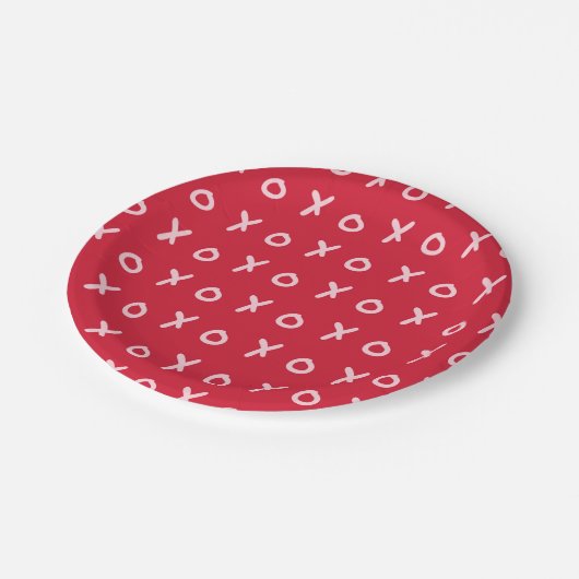 Rood en lichtroze X O XO XO's Trendy Cute Papieren Bordje (Gekanteld)