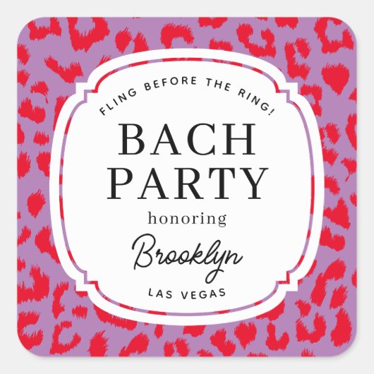 Rood en Lila Dierenprint Bachelorette Party Vierkante Sticker (Voorkant)