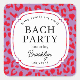 Rood en lila dierprint vrijgezellenfeest vierkante sticker