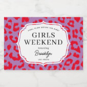 Rood en Lila Leopard Dierenprint Meisjes Weekend Sparkling Wijnetiket (Enkel label)