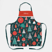 Rood en marine midden eeuw moderne kerstpatroon schort (Voorkant)