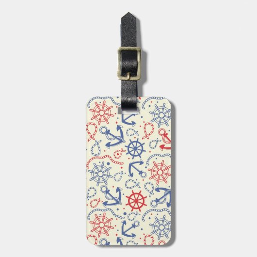 Rood- en marineachtergrond met anker bagagelabel (Voorkant verticaal)