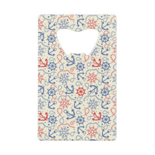 Rood- en marineachtergrond met anker creditkaart flessenopener