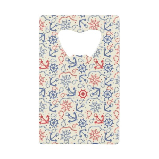 Rood- en marineachtergrond met anker creditkaart flessenopener (Voorkant)