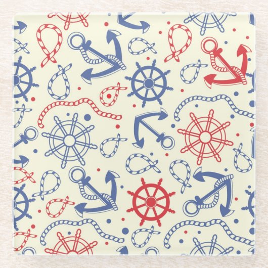 Rood- en marineachtergrond met anker glazen onderzetter (Voorkant)