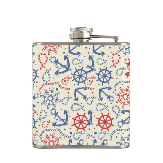 Rood- en marineachtergrond met anker heupfles (Achterkant)