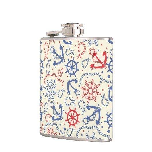 Rood- en marineachtergrond met anker heupfles (Links)