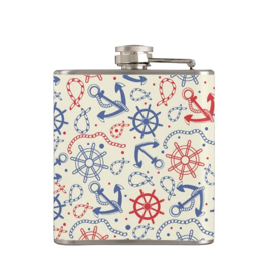 Rood- en marineachtergrond met anker heupfles (Achterkant)