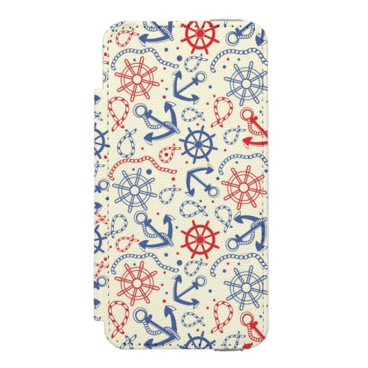 Rood- en marineachtergrond met anker incipio iPhone portemonnee hoesje (Voorkant Agenda)