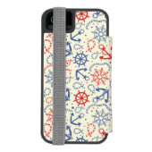 Rood- en marineachtergrond met anker incipio iPhone portemonnee hoesje (Agenda Achterkant)