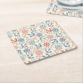 Rood- en marineachtergrond met anker kartonnen onderzetters (Schuin)