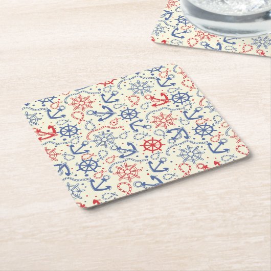 Rood- en marineachtergrond met anker kartonnen onderzetters (Schuin)