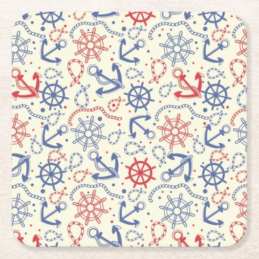 Rood- en marineachtergrond met anker kartonnen onderzetters (Voorkant)